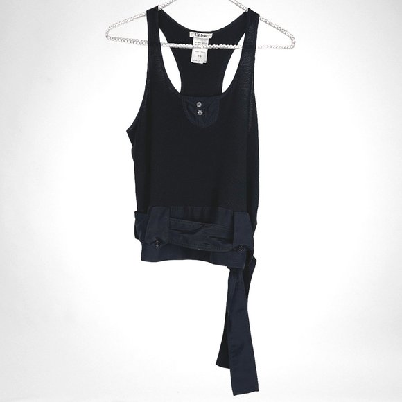 Chloé Jersey/Silk Tie Waist Racerback Tank - Picture 1 of 9
